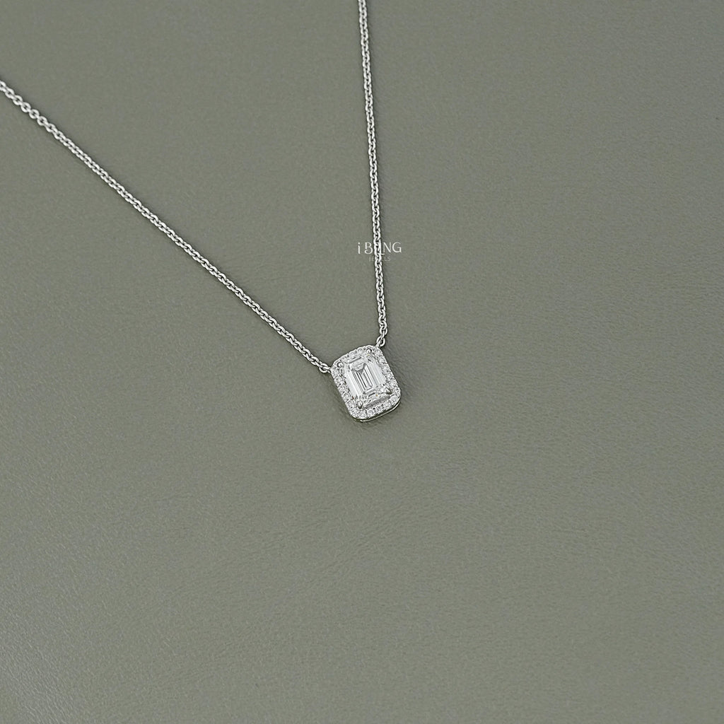 Emerald Cut Diamond Halo Pendant