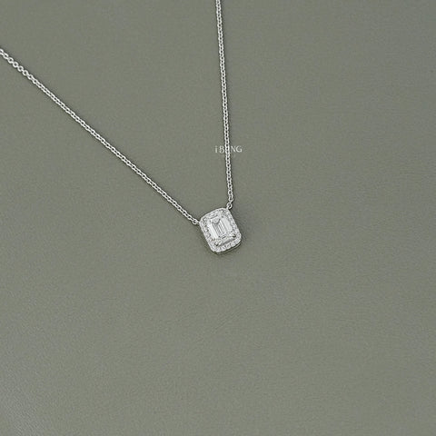 Emerald Cut Diamond Halo Pendant