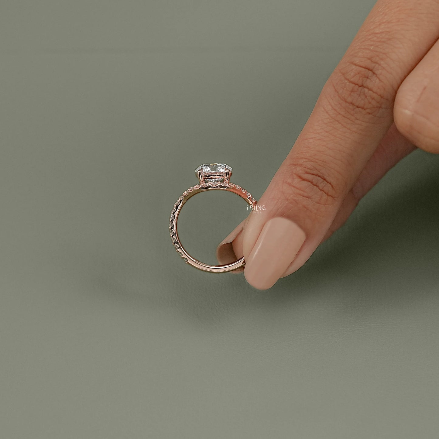 Round Curved Lab Diamond Accent Ring Solitaire Ring