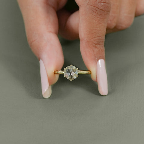 Round Rose Cut Lab Diamond Solitaire Ring