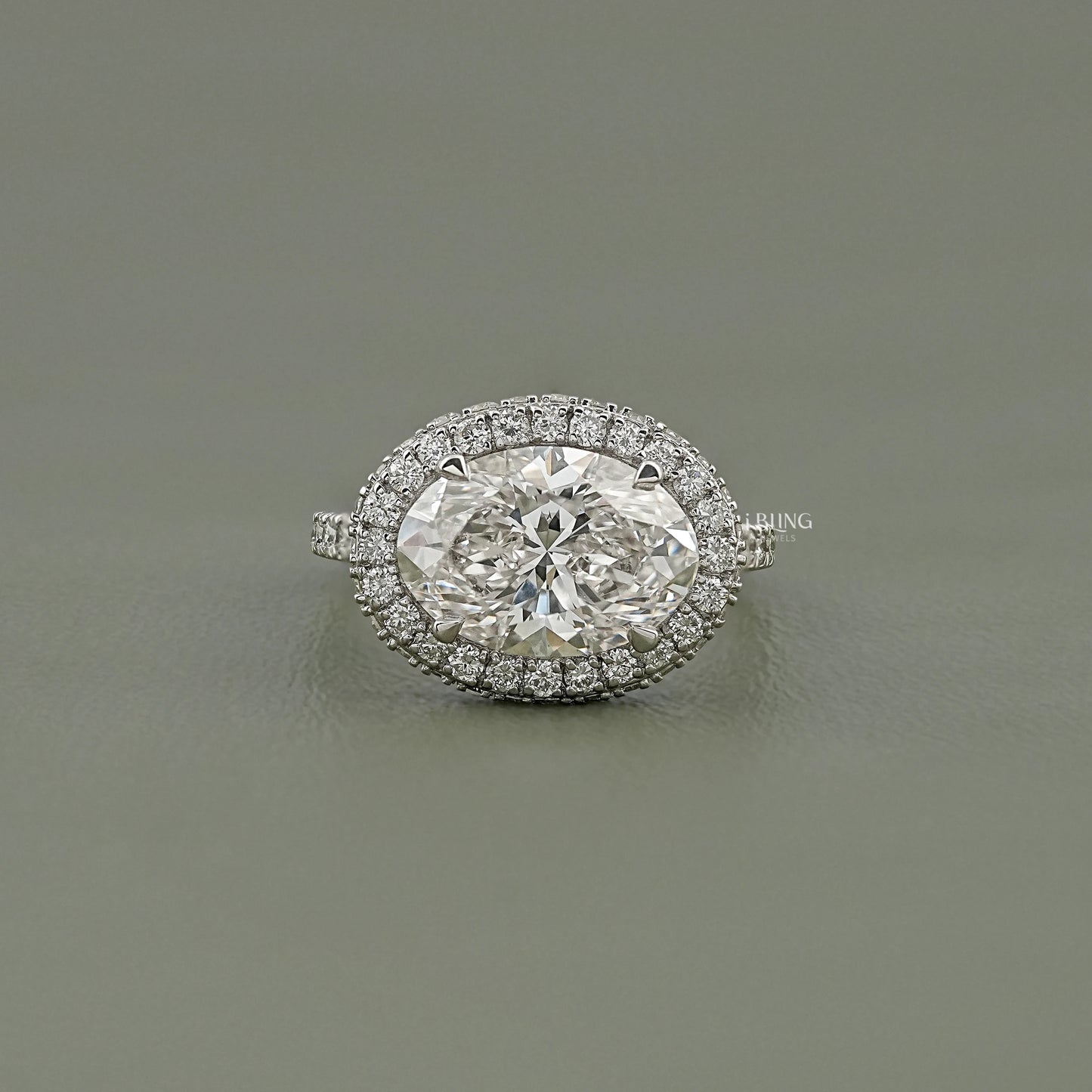 Double Halo East-West Oval Cut Ring Halo Ring