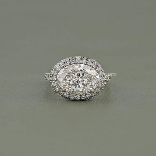Double Halo East-West Oval Cut Ring Halo Ring