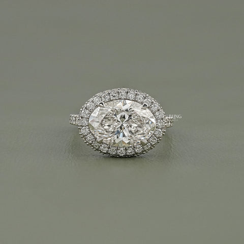 Double Halo East-West Oval Cut Ring