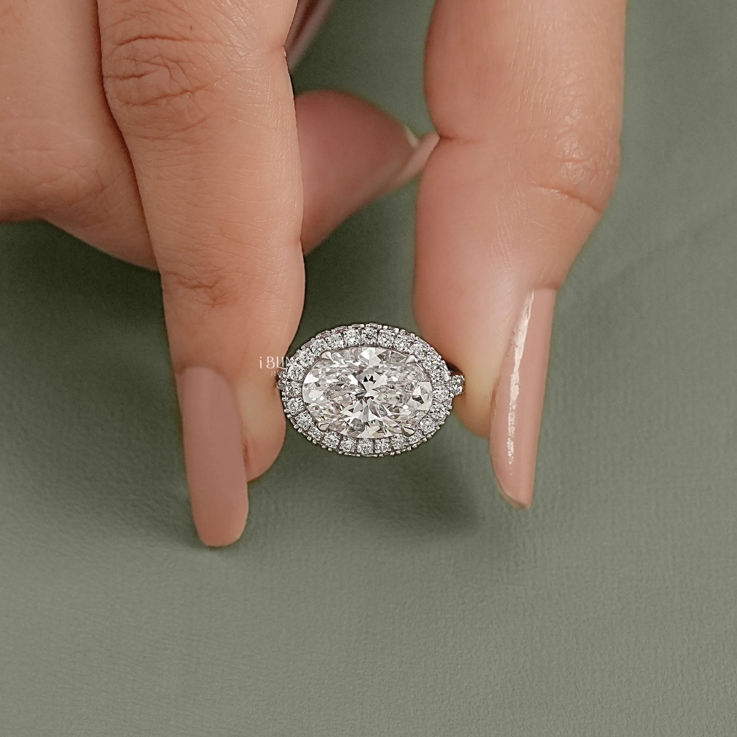 Double Halo East-West Oval Cut Ring Halo Ring