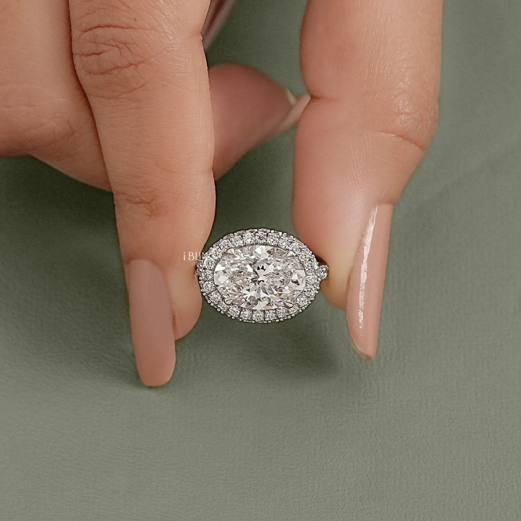 Double Halo East-West Oval Cut Ring