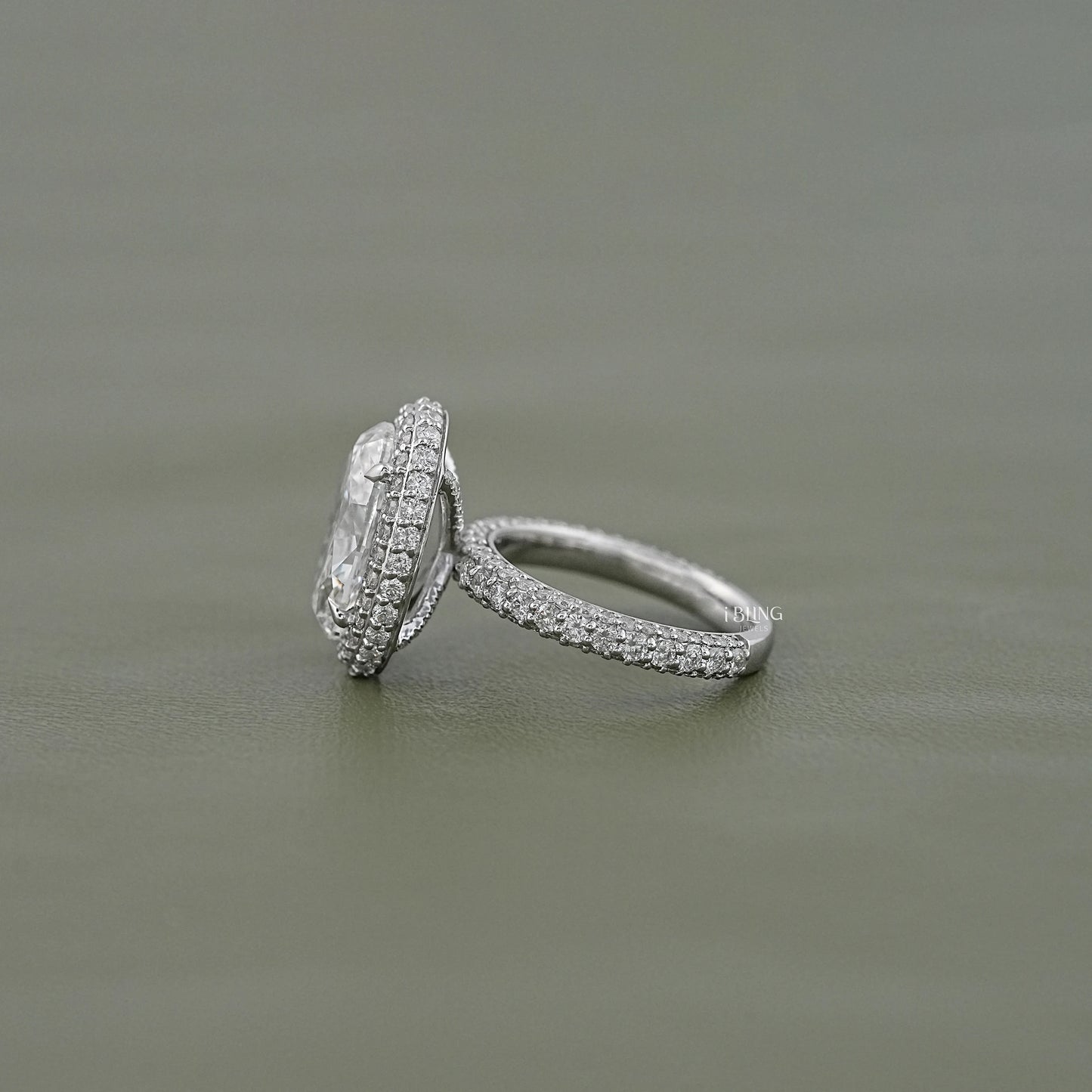 Double Halo Oval Cut Pave Set Ring Halo Ring