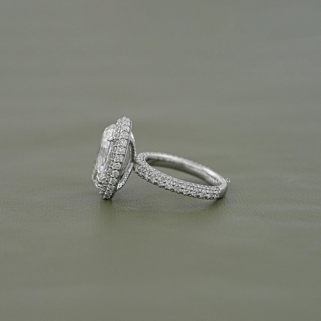 Double Halo Oval Cut Pave Set Ring