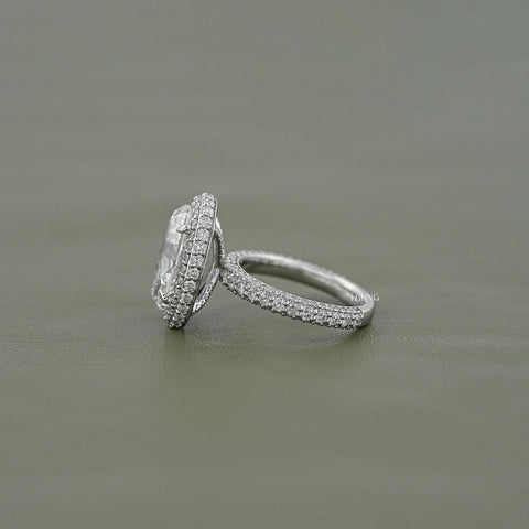 Double Halo Oval Cut Pave Set Ring