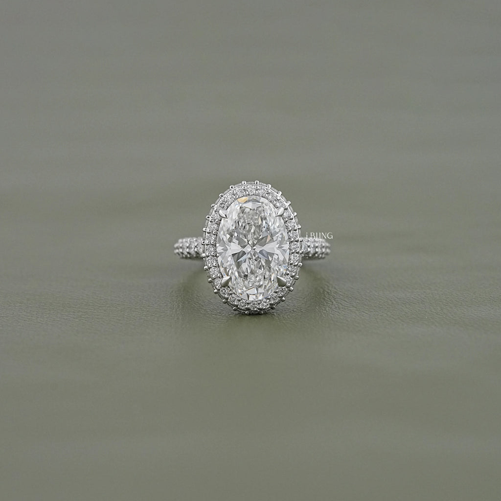 Double Halo Oval Cut Pave Set Ring