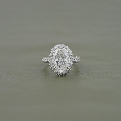 Double Halo Oval Cut Pave Set Ring