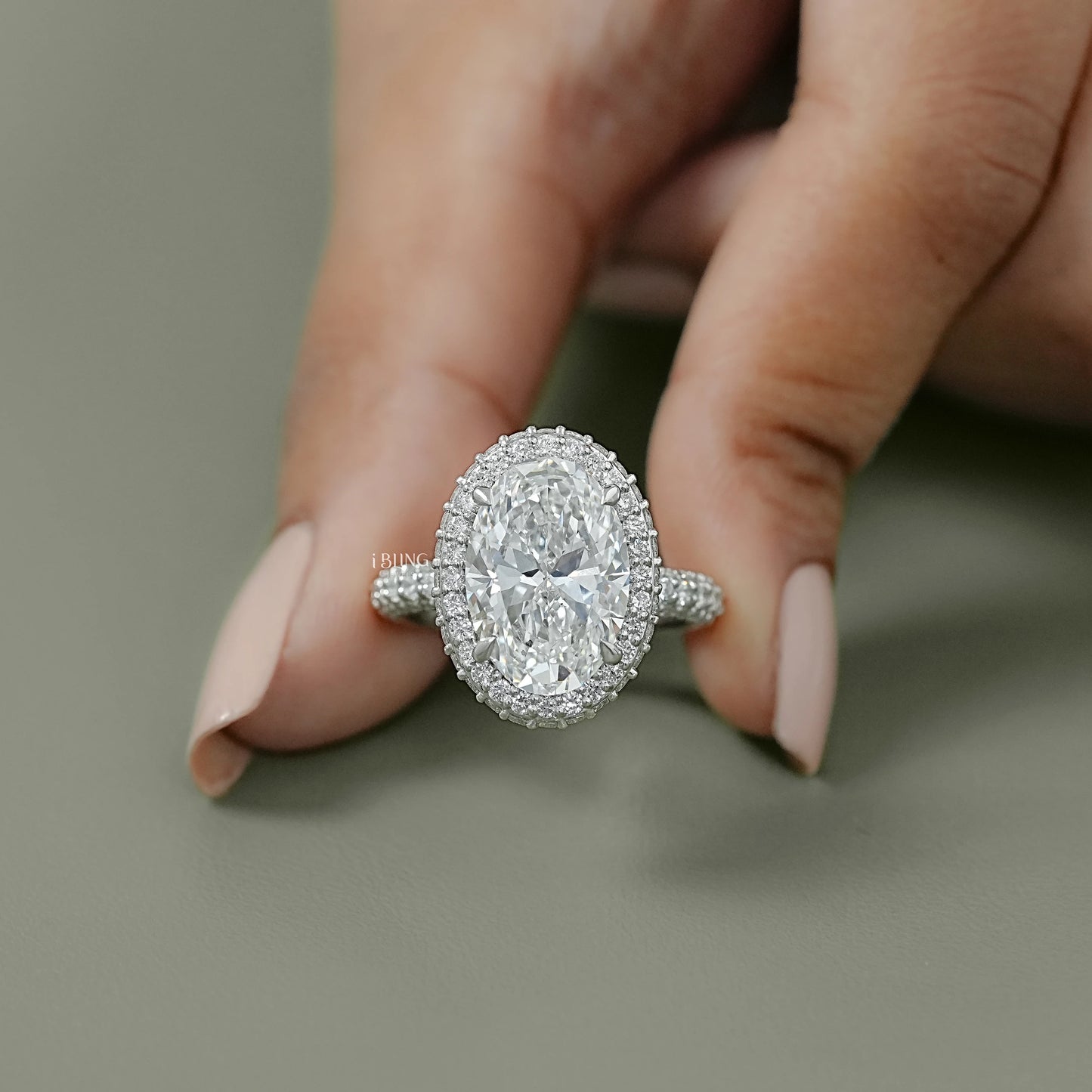 Double Halo Oval Cut Pave Set Ring Halo Ring