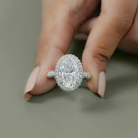 Double Halo Oval Cut Pave Set Ring