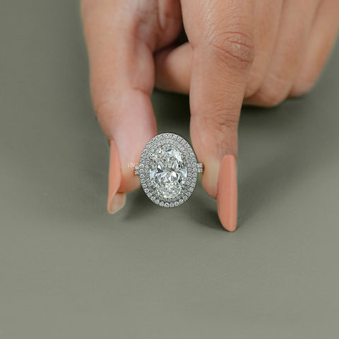 Oval Cut Double Halo Accent Diamond Ring