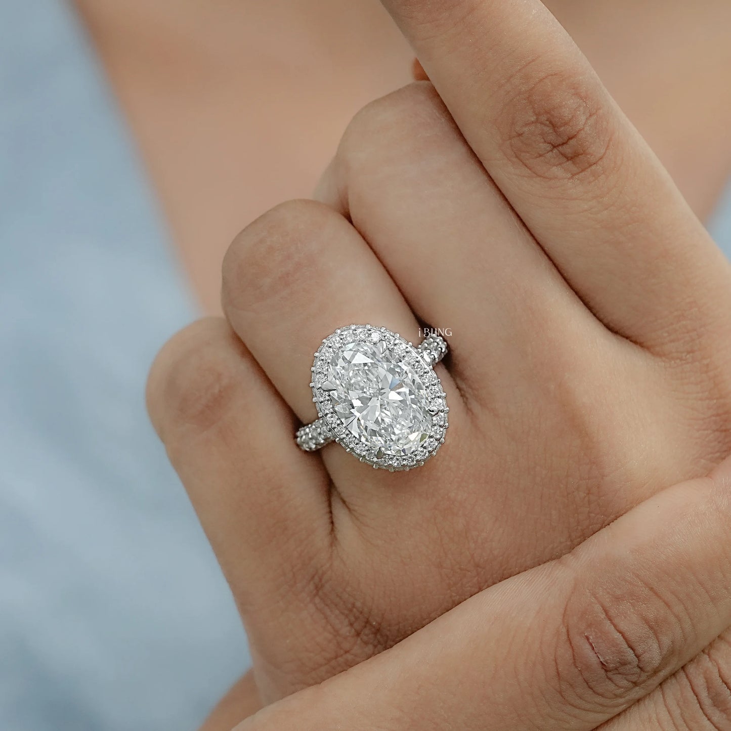 Double Halo Oval Cut Pave Set Ring Halo Ring