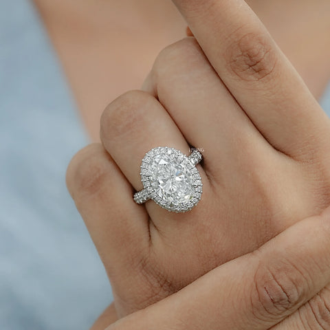 Double Halo Oval Cut Pave Set Ring