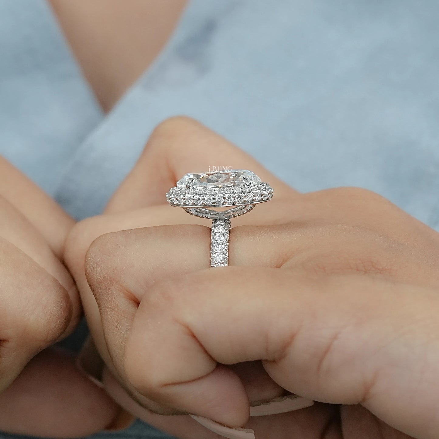 Double Halo Oval Cut Pave Set Ring Halo Ring