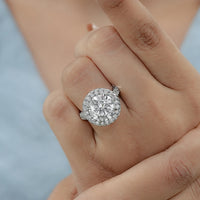 Double Halo Round Diamond Pave Set Ring