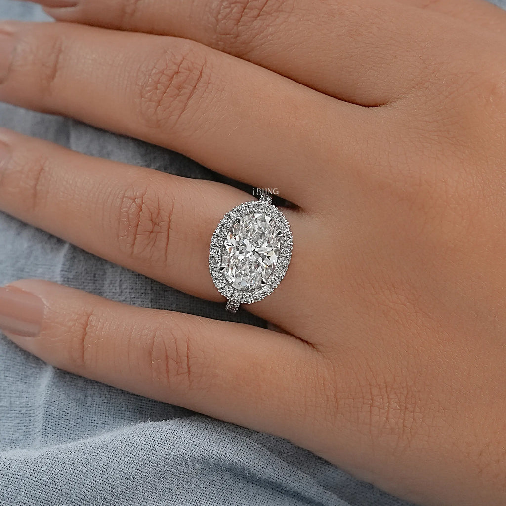 Double Halo East-West Oval Cut Ring