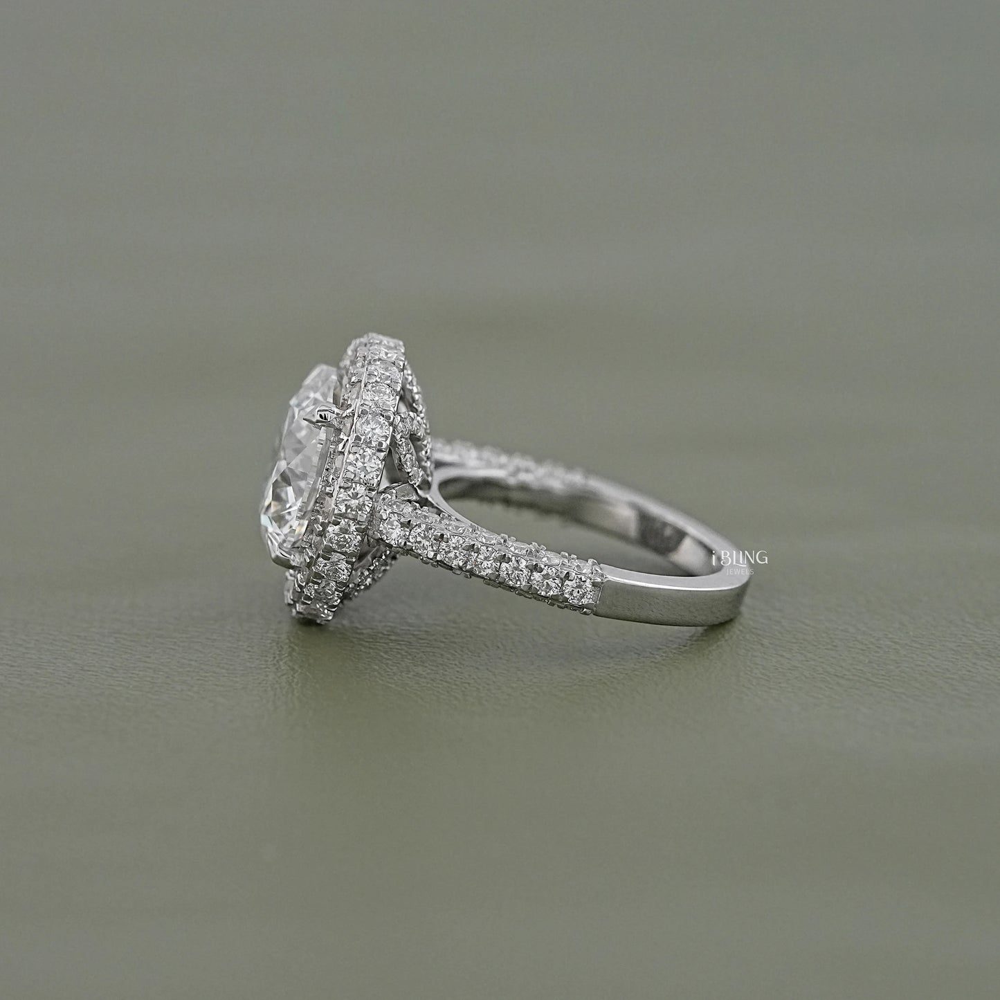 Double Halo Round Diamond Pave Set Ring Halo Ring