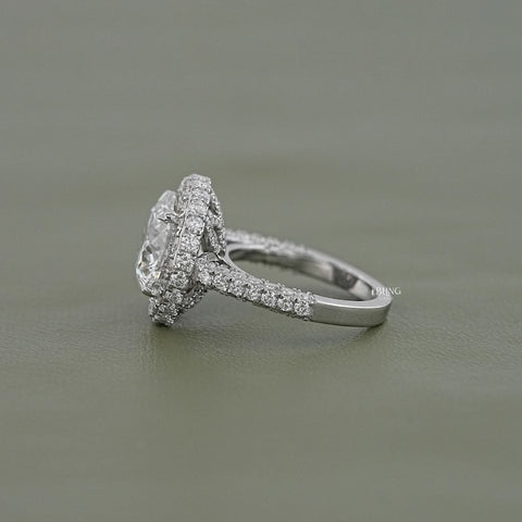 Double Halo Round Diamond Pave Set Ring