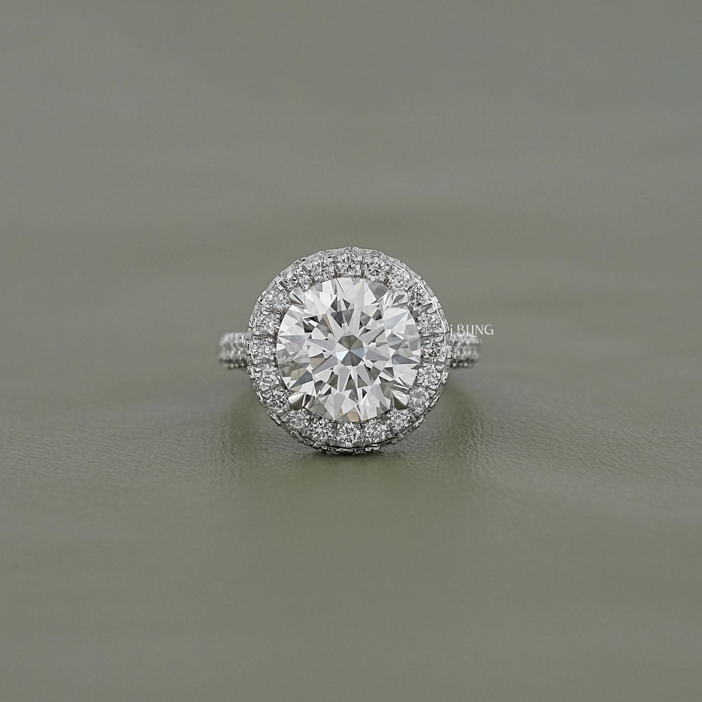 Double Halo Round Diamond Pave Set Ring Halo Ring
