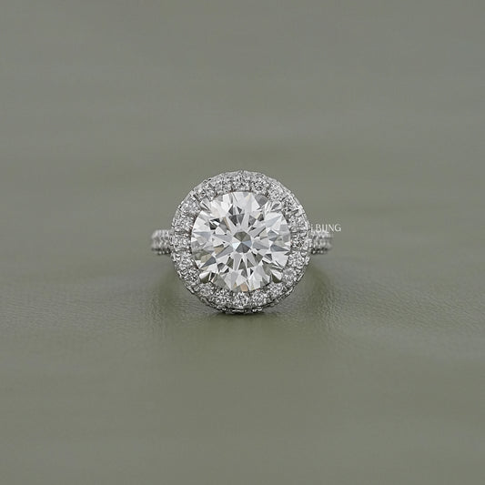 Double Halo Round Diamond Pave Set Ring Halo Ring