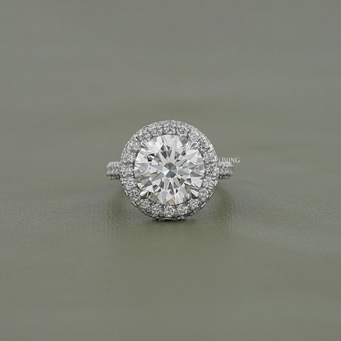 Double Halo Round Diamond Pave Set Ring