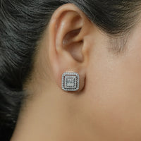Round & Baguette Diamond Cluster Stud Earring