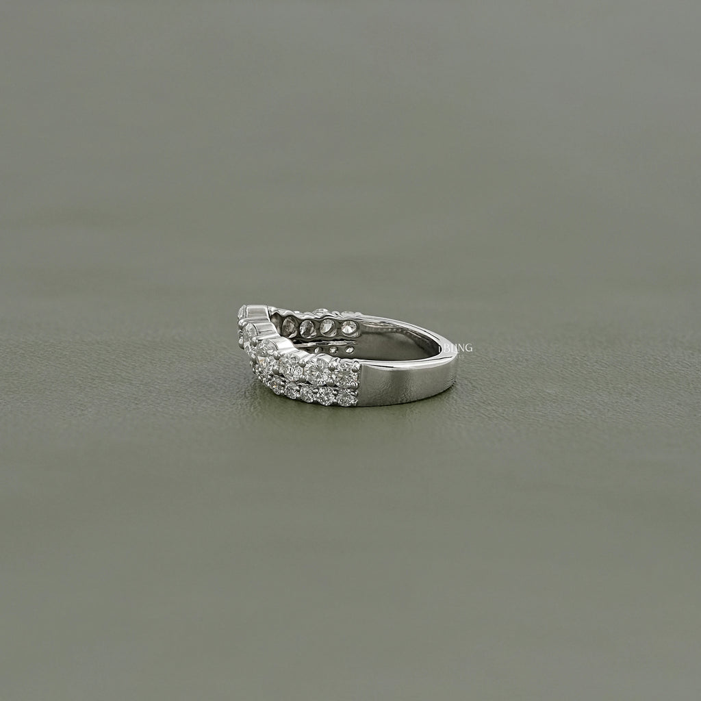 Round Cut Lab Diamond Curved Wedding Band