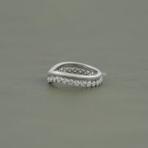 Double Row Wave Round Diamond Band