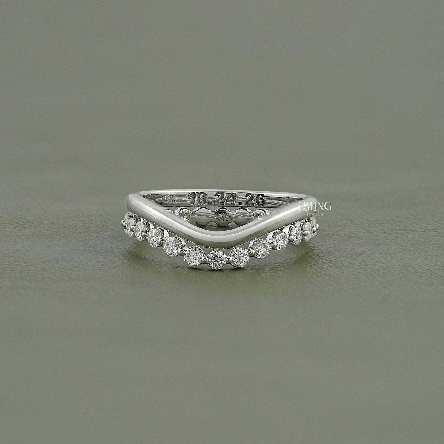 Double Row Wave Round Diamond Band