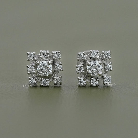 Round cut eco friendly diamond dainty stud earrings in USA by Ibling Jewels