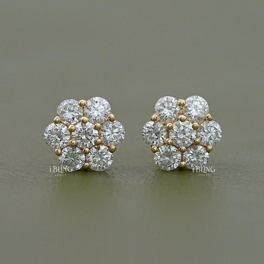 Round Cut Lab Diamond Floral Shape Stud Earrings