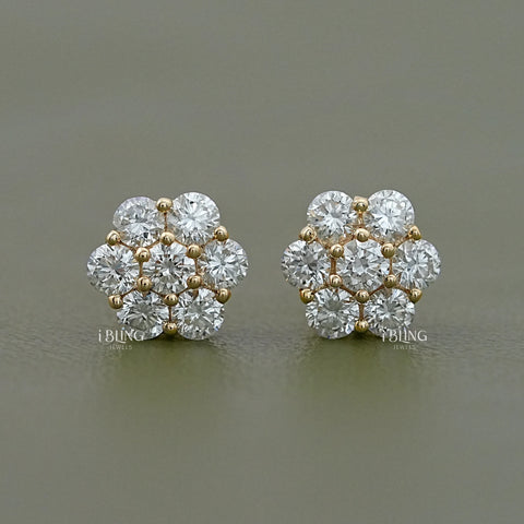 Round Cut Lab Diamond Floral Shape Stud Earrings