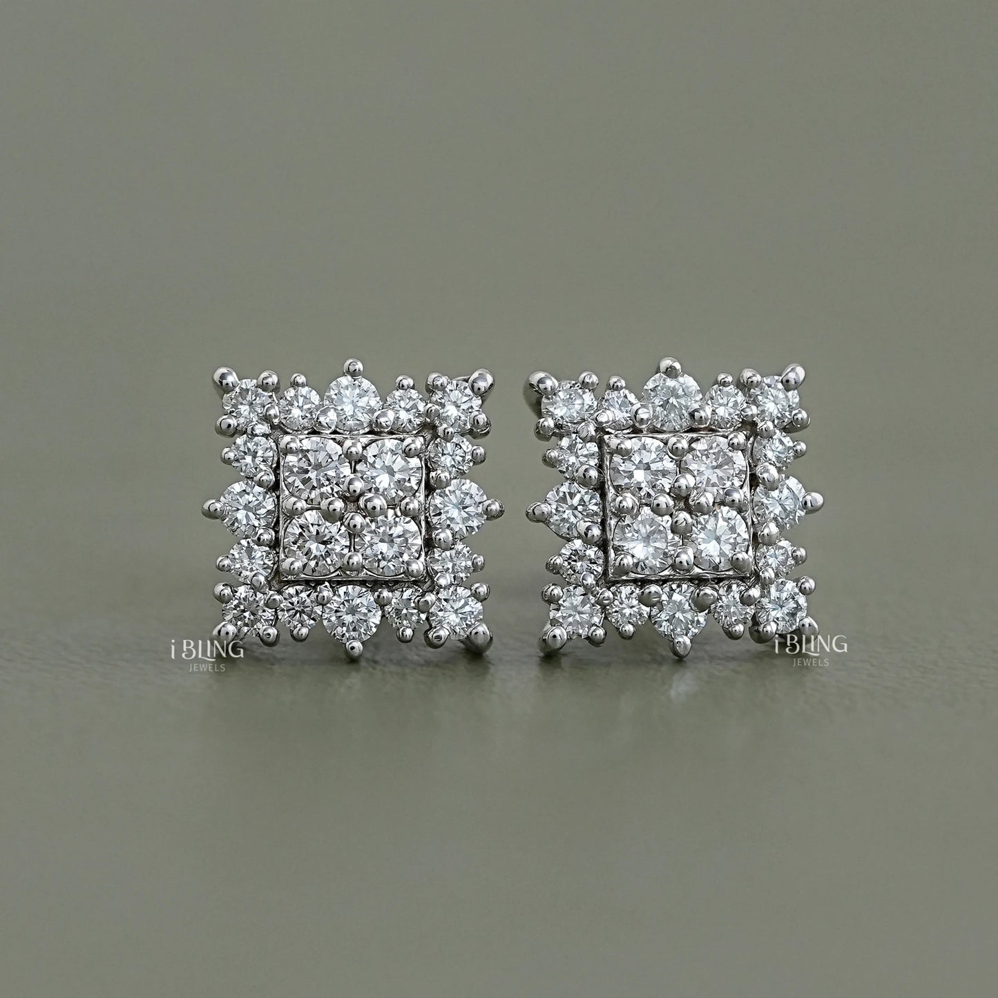 Round Cut CVD Diamond Square Shape Earrings Stud