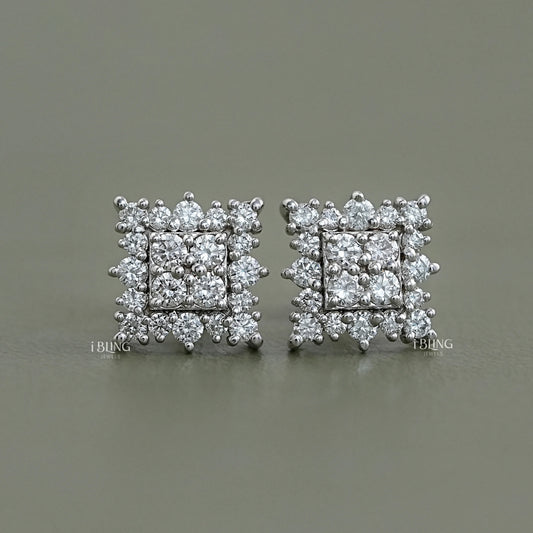 Round Cut CVD Diamond Square Shape Earrings