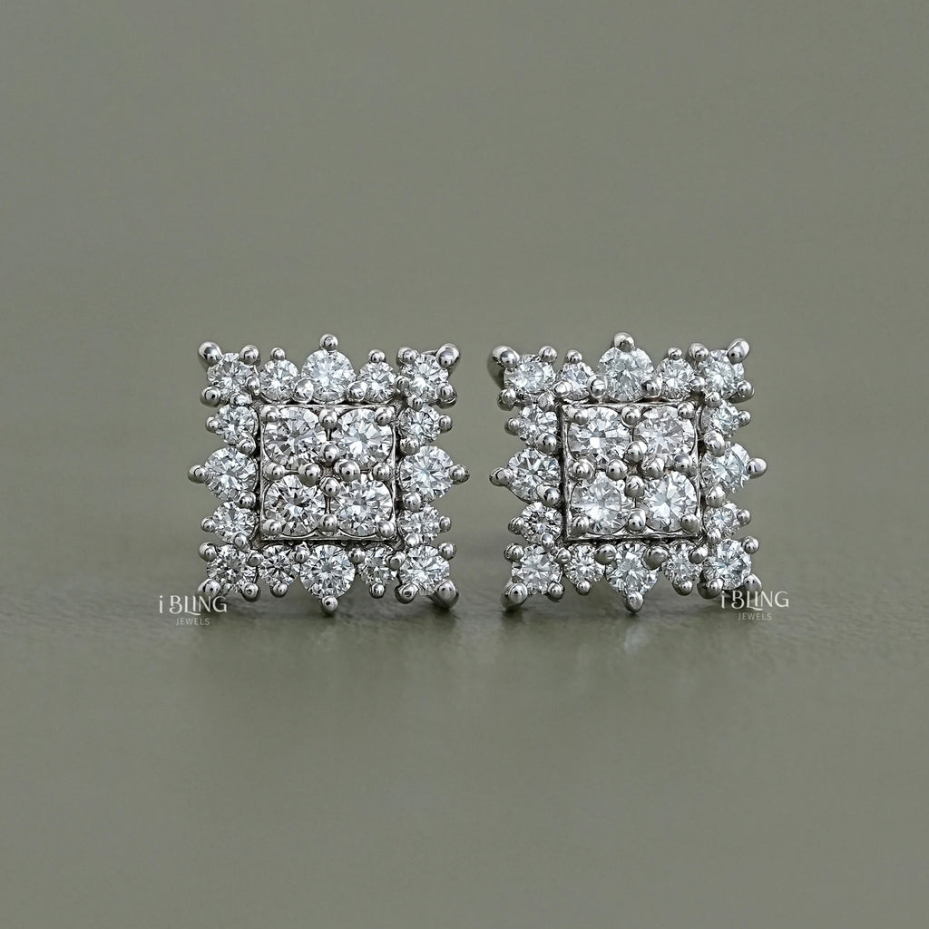 Round Cut CVD Diamond Square Shape Earrings
