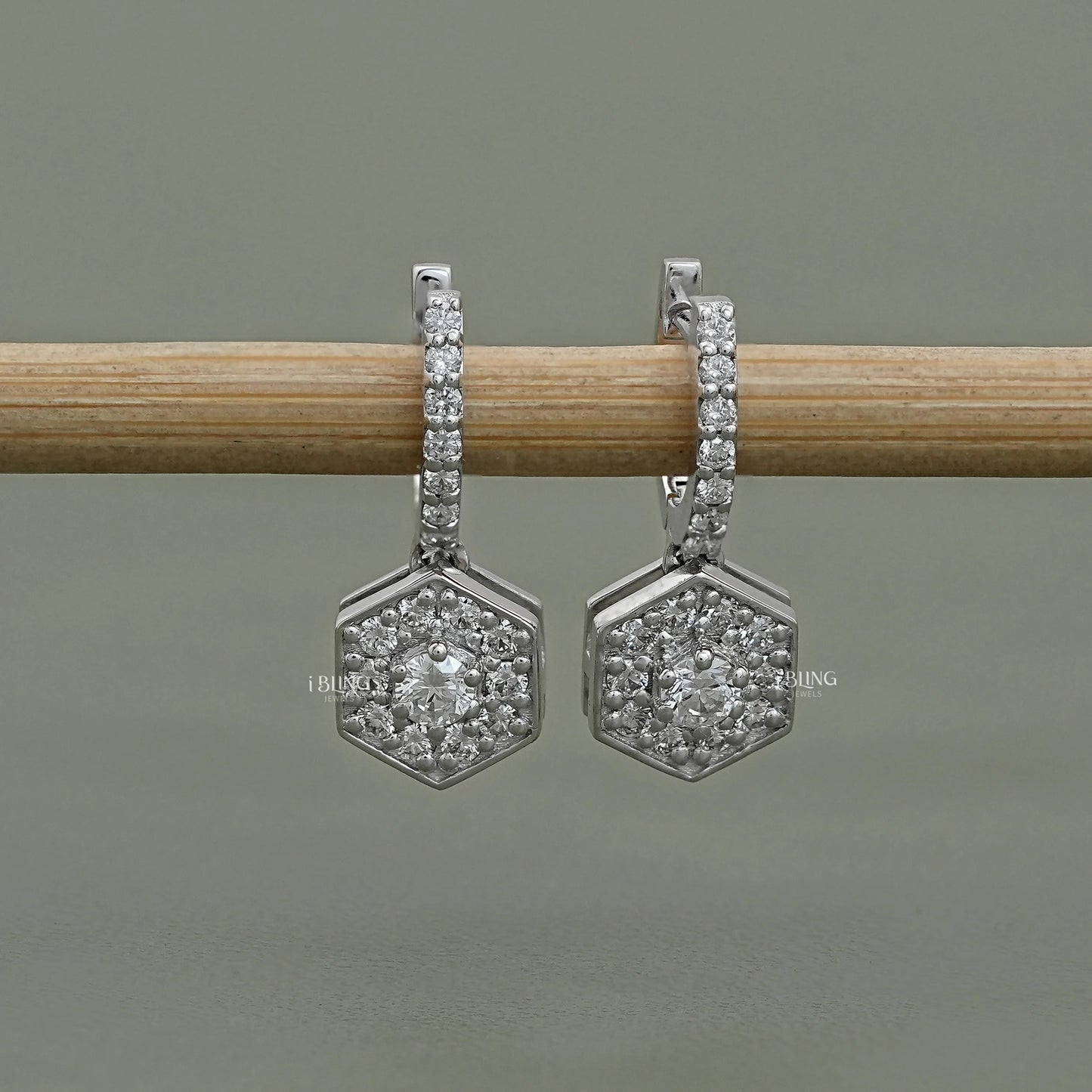 Round Diamond Halo Set Dangle Hoop Earrings