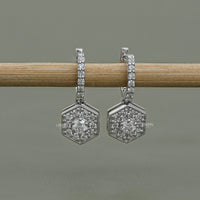 Round Diamond Halo Set Dangle Hoop Earrings