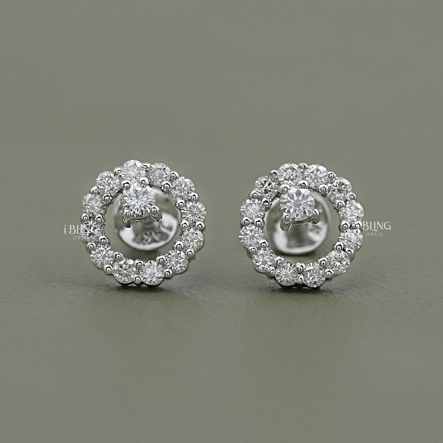 Open Circle Round Diamond Stud Earrings
