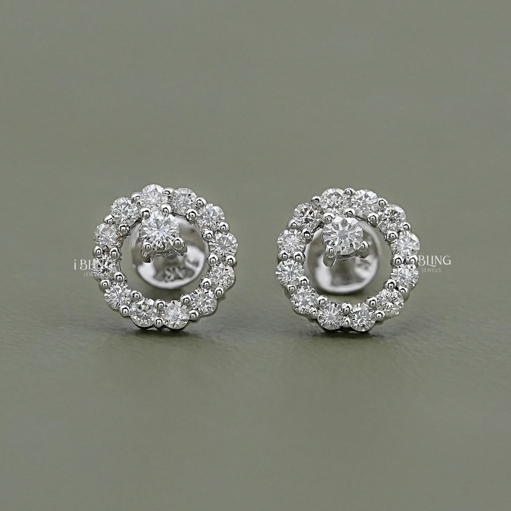 Open Circle Round Diamond Stud Earrings