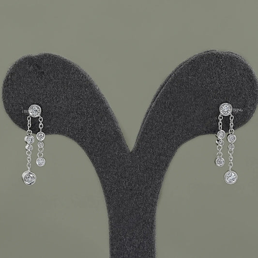Round Cut Bezel Set Chain Drop Dangle Earrings
