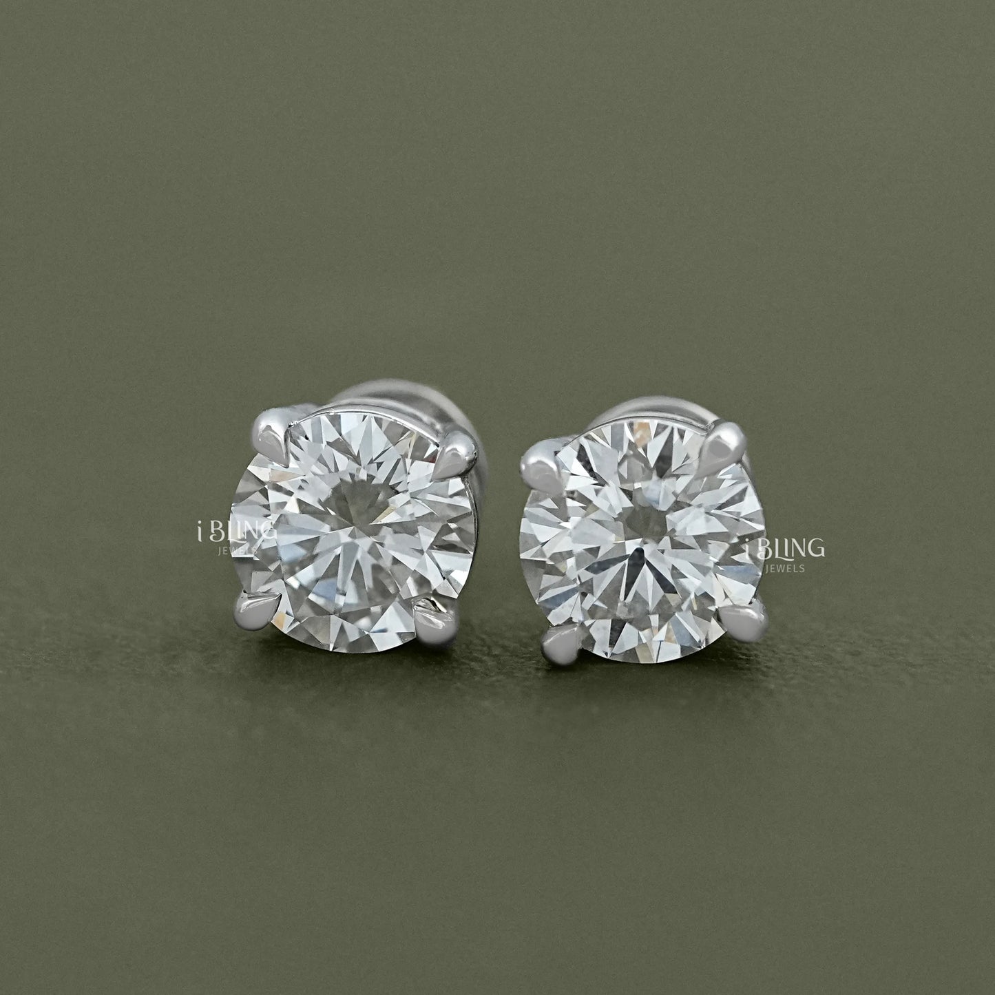 Round Lab Diamond Stud Earrings Solitaire Stud