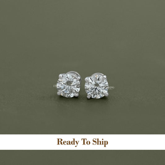 Round Cut Lab Grown Diamond Solitaire Stud Earrings