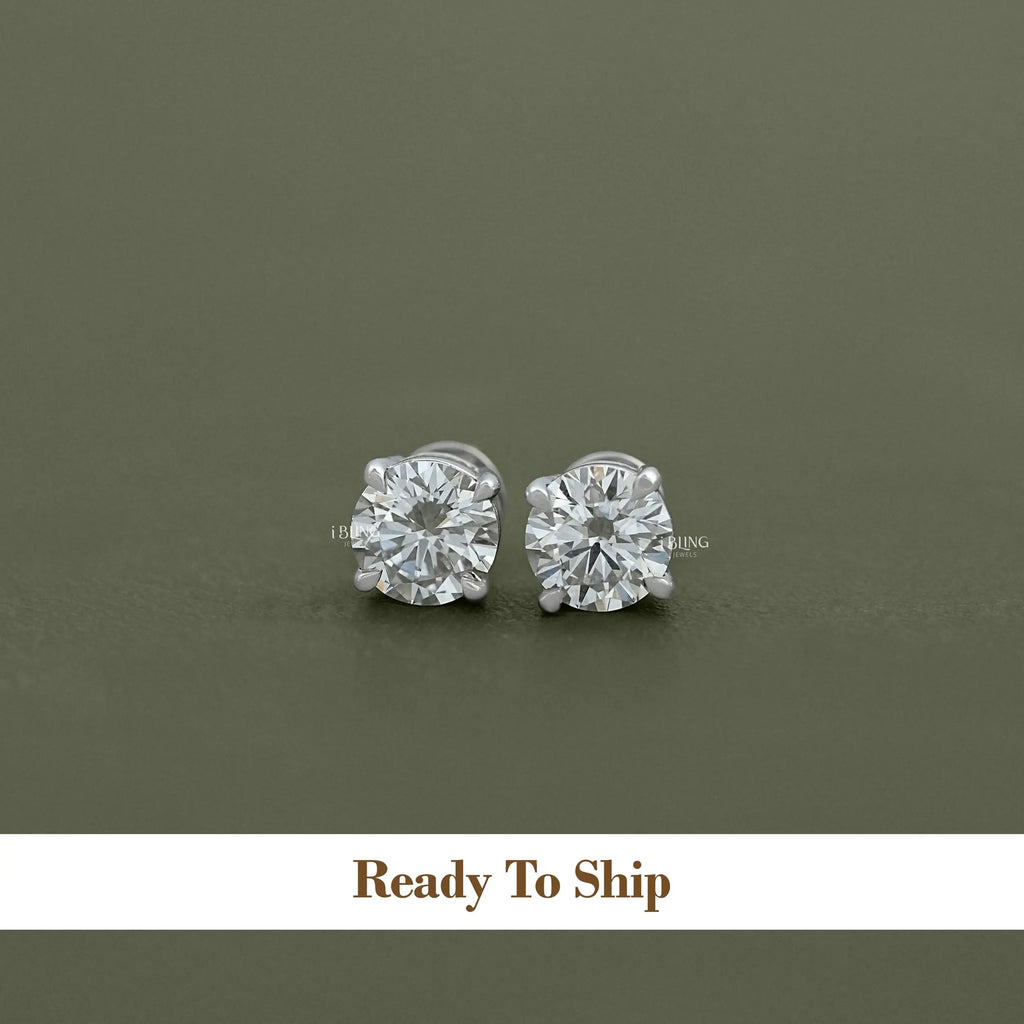 Round Cut Lab Grown Diamond Solitaire Stud Earrings