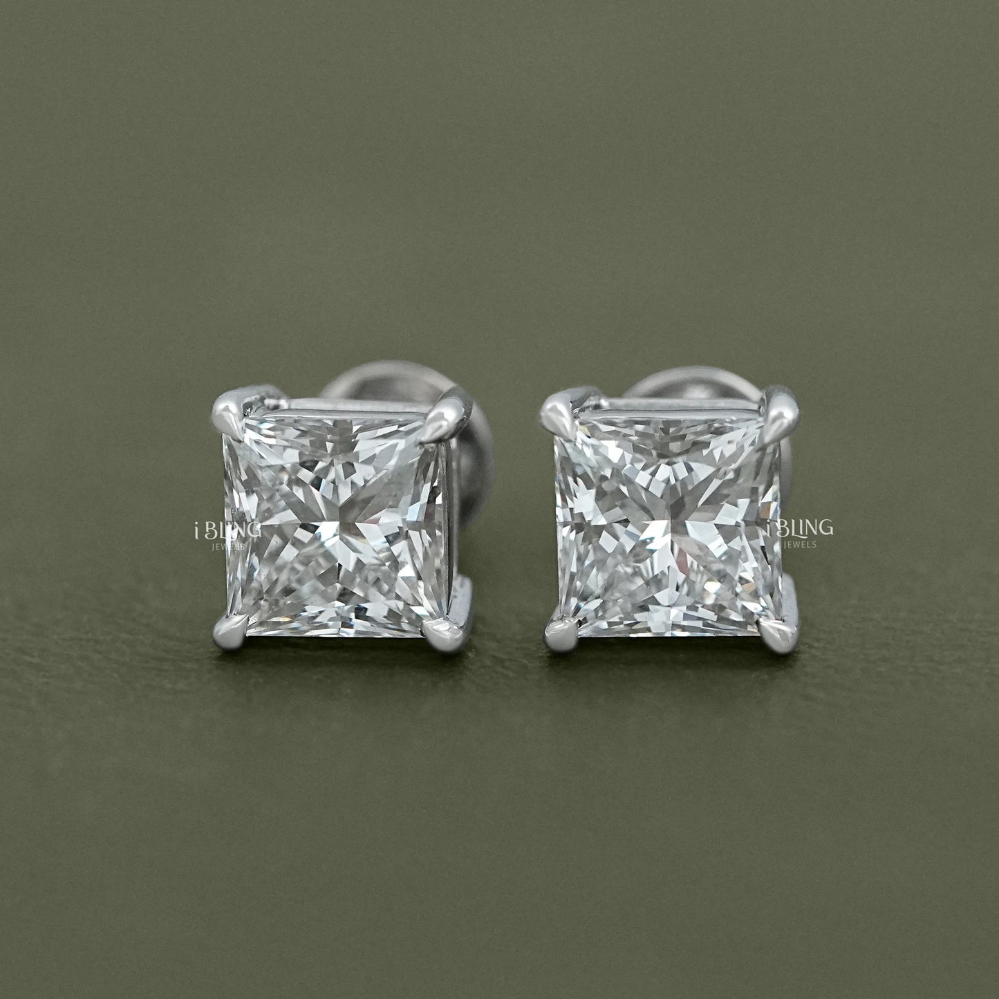 Lab Diamond Princess Stud Earrings Solitaire Stud