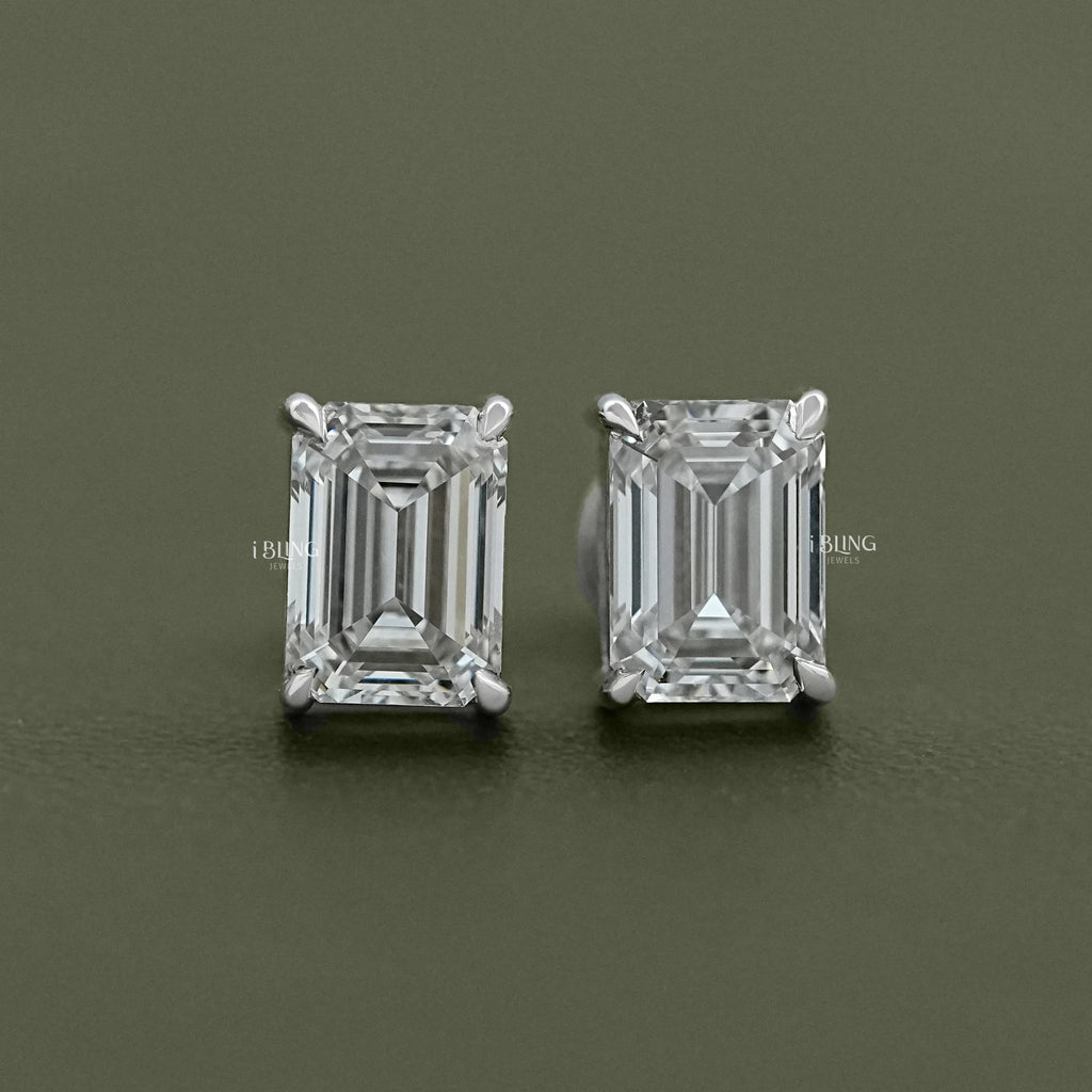 Emerald Lab Diamond Stud Earrings