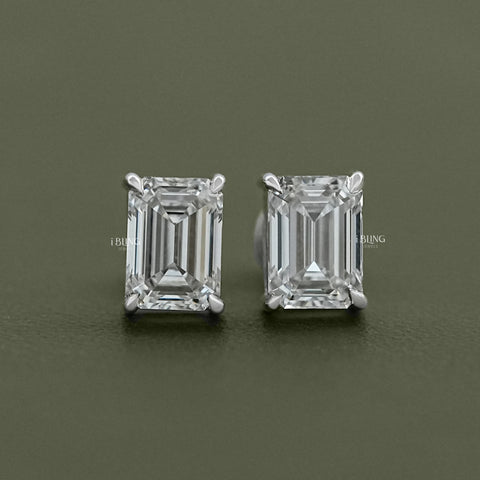 Emerald Lab Diamond Stud Earrings