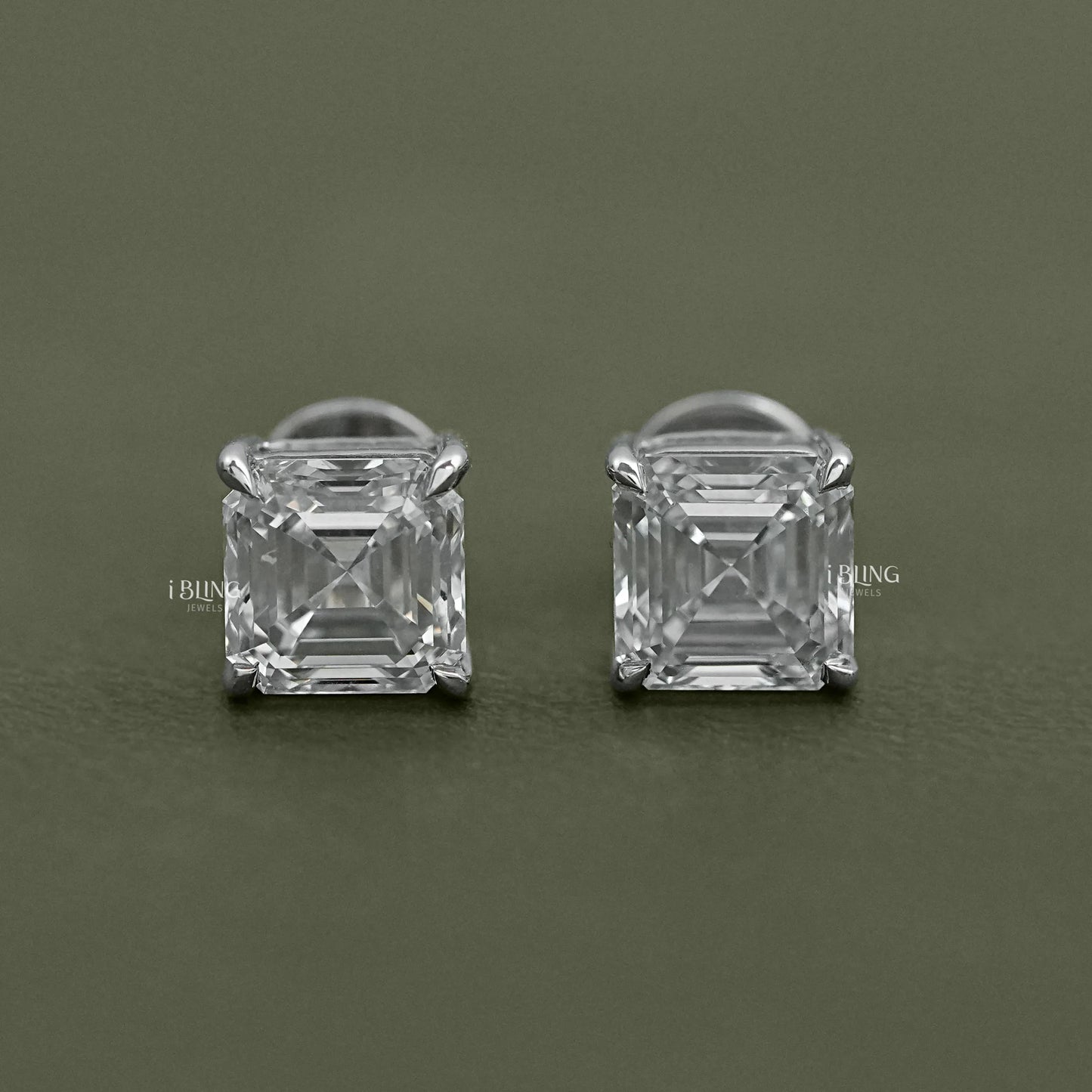 Asscher Lab Diamond Stud Earrings Solitaire Stud