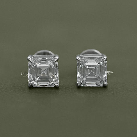 Asscher Lab Diamond Stud Earrings